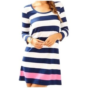 Lilly Pulitzer Charlene Knit Shift Dress Women's Small Striped‎ Scoop Neck Pink